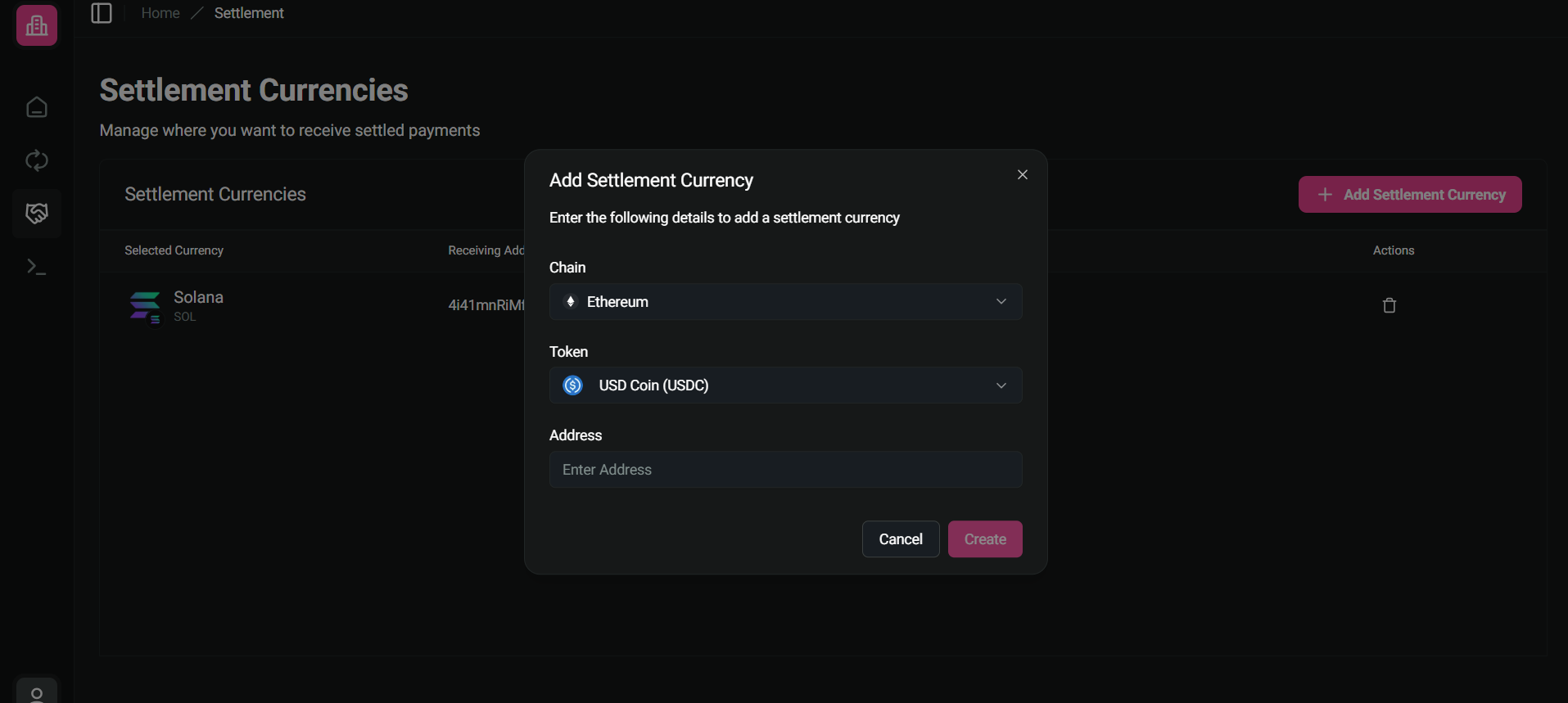 Dashboard - Add Settlement Currency