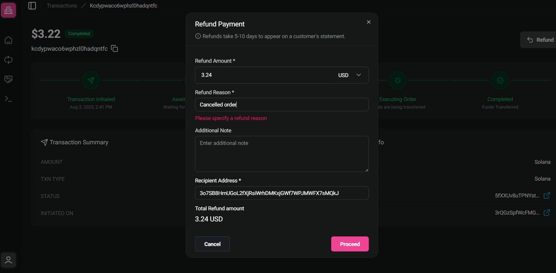 Create a Refund Payorder